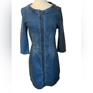 Fashion Nova NWT Denim Dress w/Front zipper 3/4 sleeves & open back Size XL